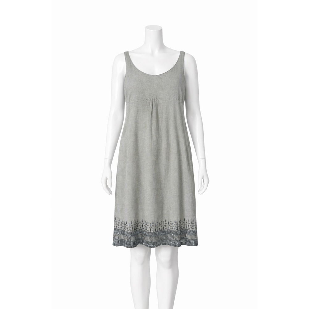 Eileen Fisher Dress Womens 12 Beige Organic Linen Sequin Embellished Hem Shift‎